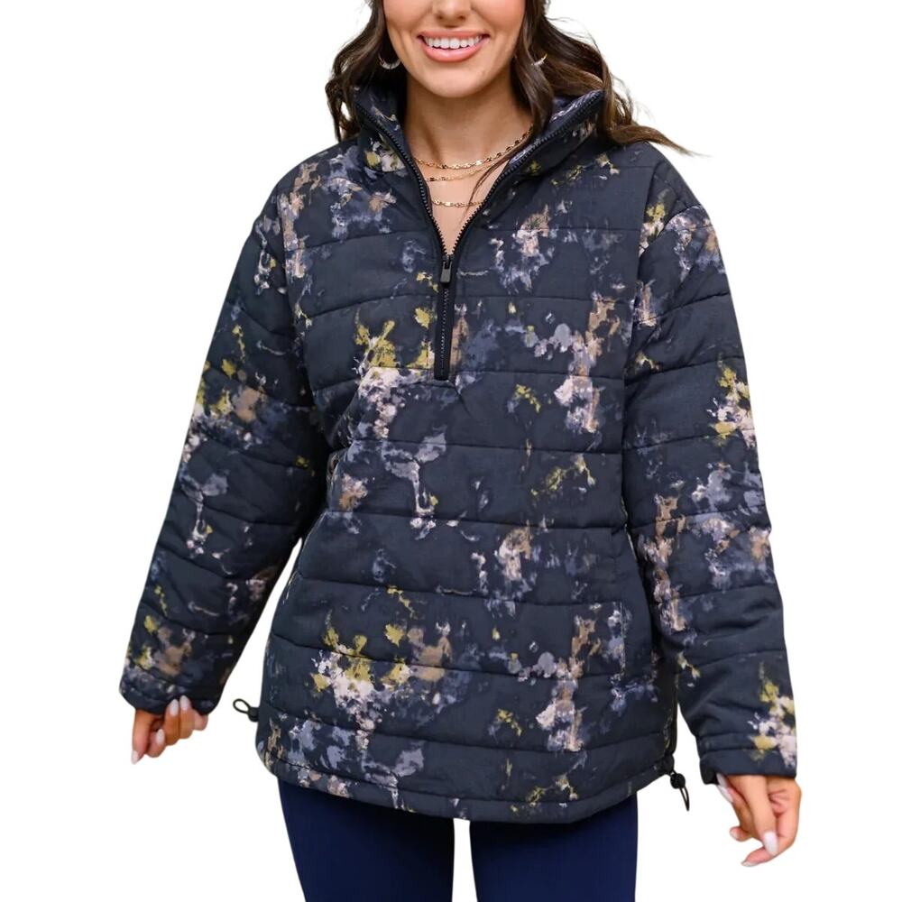 Mono B Watercolor Art Print Quarter Zip Pullover Puffer Jacket Coat Edgy Baddie